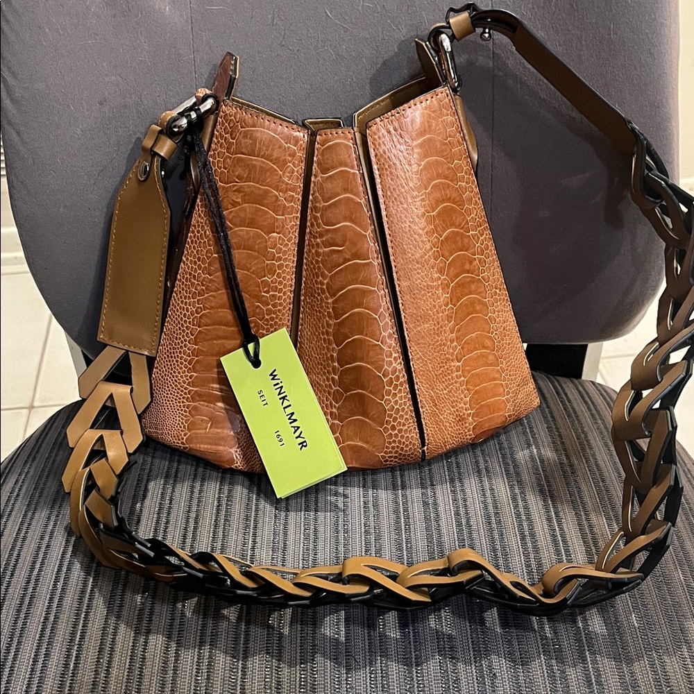 Authentic Ostrich Brown Leather Crossbody/Shoulder Bag